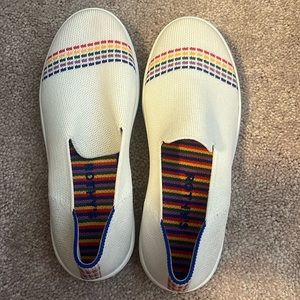 Rothy's The Kid White Rainbow Knit Slip On Sneaker Shoes